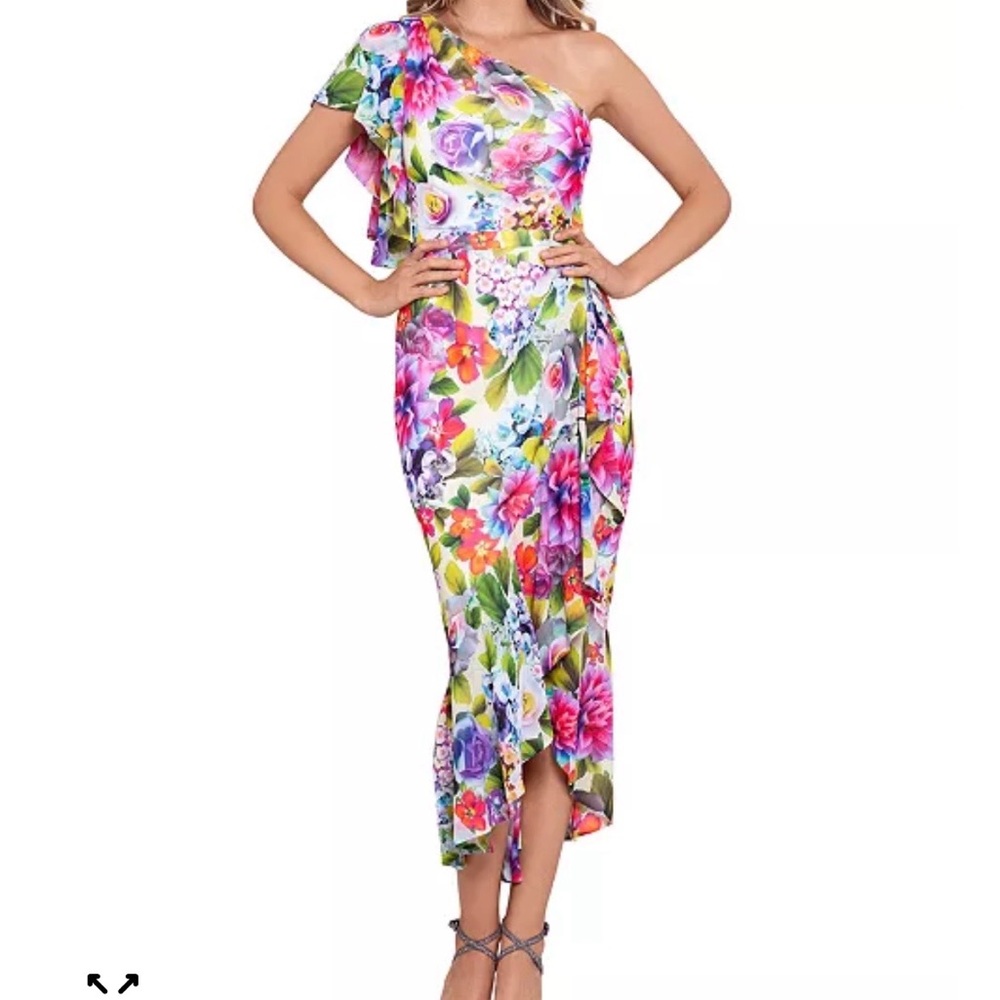 Betsy & Adam Multicolor Floral One-Shoulder Dress